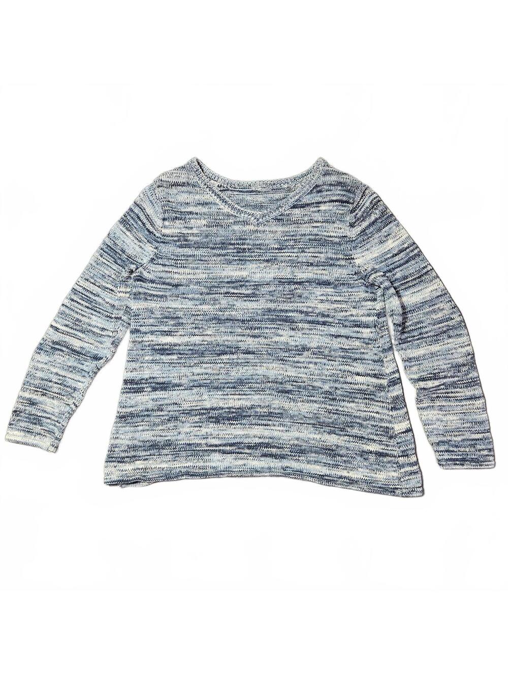 J. Jill Women's Size Medium Blue and White Cotton Crew Neck Sweater Soft Classy